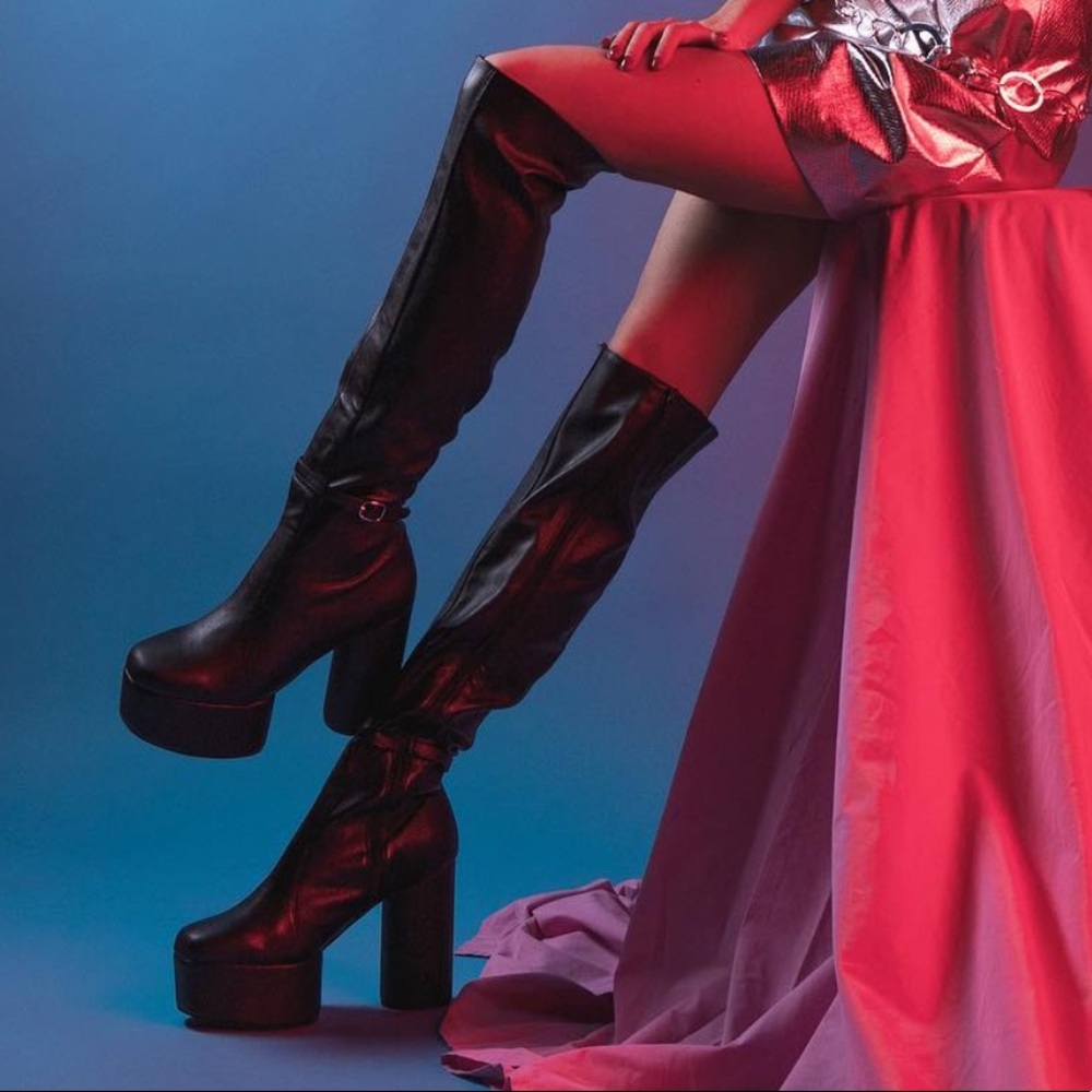 Jeffrey Campbell Ricochet Knee high faux leather platform boot
